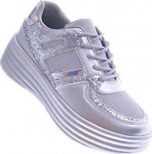 Pantofelek24 Sportowe damskie buty na platformie srebrne /G1-2 12514 T231/ 39 3