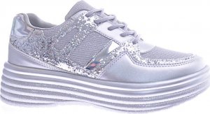 Pantofelek24 Sportowe damskie buty na platformie srebrne /G1-2 12514 T231/ 39 5