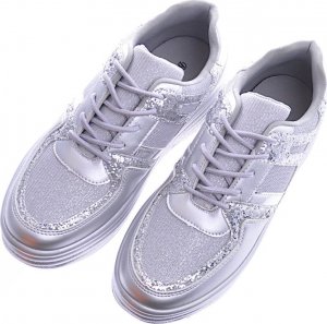 Pantofelek24 Sportowe damskie buty na platformie srebrne /G1-2 12514 T231/ 39 6