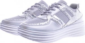 Pantofelek24 Sportowe damskie buty na platformie srebrne /G1-2 12514 T231/ 39 7
