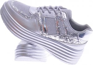 Pantofelek24 Sportowe damskie buty na platformie srebrne /G1-2 12514 T231/ 39 8