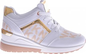 Pantofelek24 Białe trampki sneakersy na niskim koturnie /B5-3 12467 T630/ 40 4