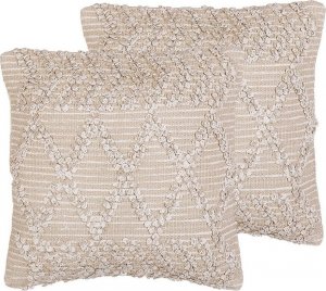 Beliani Lumarko 2 bawełniane poduszki dekoracyjne geometryczny wzór 45 x 45 cm beżowe CORYDALIS! 1