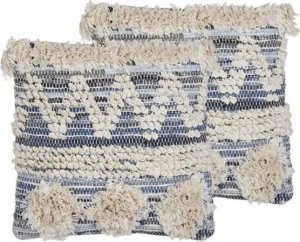 Beliani Lumarko 2 bawełniane poduszki dekoracyjne geometryczny wzór 45 x 45 cm beżowo-niebieskie EYTELIA! 1