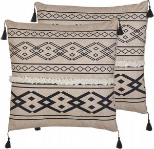 Beliani Lumarko 2 poduszki dekoracyjne geometryczny wzór 45 x 45 cm beżowe z czarnym PULMONARIA! 1