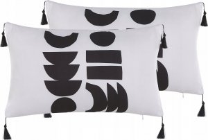 Beliani Lumarko 2 poduszki dekoracyjne w geometryczny wzór 30 x 50 cm białe z czarnym LIRIOPE! 1