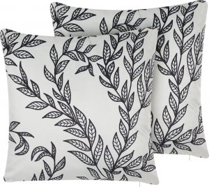 Beliani Lumarko 2 welurowe poduszki dekoracyjne w liście 45 x 45 cm biało-czarne CUPHEA! 1