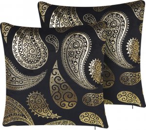 Beliani Lumarko 2 welurowe poduszki dekoracyjne wzór paisley 45 x 45 cm złoto-czarne URSINIA! 1