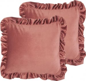 Beliani Lumarko 2 welurowe poduszki dekoracyjne z falbanami 42 x 42 cm różowe KALANCHOE! 1