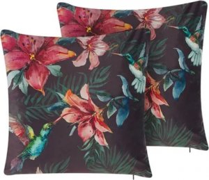 Beliani Lumarko 2 welurowe poduszki dekoracyjne z motywem tropikalnym 45 x 45 cm wielokolorowe DICHONDRA! 1