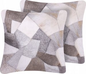Beliani Lumarko Zestaw 2 skórzanych poduszek dekoracyjnych w łaty 45 x 45 cm szary NEELOOR! 1