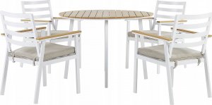 Beliani Lumarko Zestaw ogrodowy stół i 4 krzesła biały z poduszkami beżowymi CAVOLI! 1