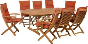 Beliani Lumarko Zestaw ogrodowy drewniany stół i 8 krzeseł z poduszkami bordowymi MAUI! 1
