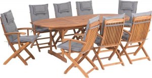Beliani Lumarko Zestaw ogrodowy drewniany stół i 8 krzeseł z poduszkami szarymi MAUI! 1