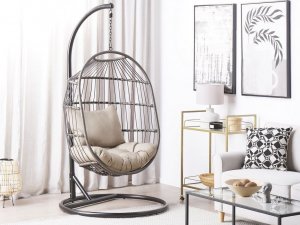 Beliani Fotel wiszący ze stojakiem z technorattanu czarny ALBA! 2