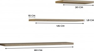 Topeshop Komplet 3 X Półka Wisząca Tobi 3p Dąb Sonoma! 4
