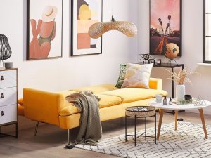 Beliani Sofa rozkładana welurowa żółta VETTRE! 8