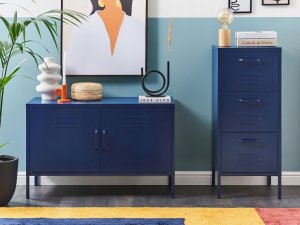 Beliani Szafka dwudrzwiowa metalowa ciemnoniebieska URIA! 2