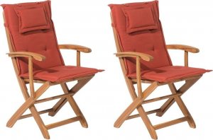 Beliani Lumarko Zestaw 2 krzeseł ogrodowych drewniany z bordowymi poduszkami MAUI! 1