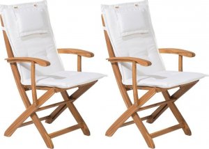 Beliani Lumarko Zestaw 2 krzeseł ogrodowych drewniany z jasnobeżowymi poduszkami MAUI! 1