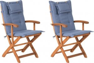 Beliani Lumarko Zestaw 2 krzeseł ogrodowych drewniany z niebieskimi poduszkami MAUI! 1
