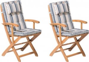 Beliani Lumarko Zestaw 2 krzeseł ogrodowych drewniany z niebiesko-beżowymi poduszkami MAUI! 1