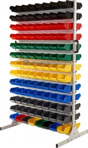 qBox Regał do pojemników warsztatowych, dwustronny. Wym: 1610x940x650mm 208 pojemników (Regał z pojemnikami) 3