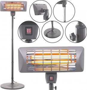 Camry Grzejnik elektryczny promiennik ciepła tarasowy ogrzewacz do patio na stojaku Camry CR 7737 7