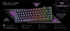 Klawiatura PREYON Red All Claw Gateron Red Hot Swap (PRAC61B) 10