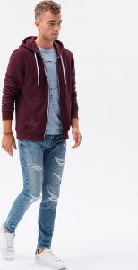 Ombre Bluza męska rozpinana z kapturem BASIC B977 - burgundowa XL 2