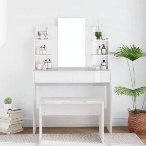 vidaXL vidaXL Toaletka z lustrem, biała, wysoki połysk, 96x40x142 cm 1
