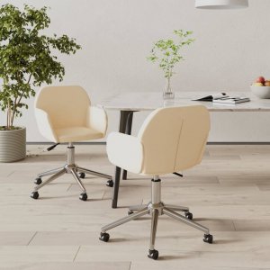 Krzesło biurowe vidaXL vidaXL Obrotowe krzesła stołowe, 2 szt., kremowe, obite tkaniną 1