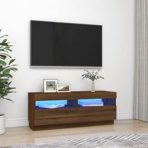 vidaXL vidaXL Szafka pod TV z oświetleniem LED, brązowy dąb, 100x35x40 cm 1