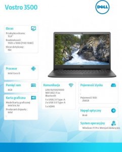 Laptop Dell Notebook Vostro 3500 Win11ProEDU i5-1135G7/8GB/256GB SSD/15.6 FHD/Iris/Cam & Mic/WLAN + BT/KB_backlit/3 Cell 42 Wh/3Y BWOS 4