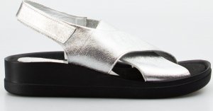 Sempre Sandały na koturnie połyskujące skórzane srebrne czarne Sempre-39 1