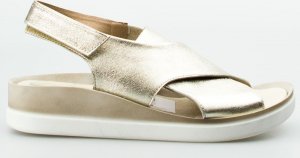 Sempre Sandały na koturnie połyskujące skórzane złote beżowe Sempre-41 1
