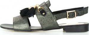 Sempre Sandały płaskie z frędzlami czarne srebrne Sempre-38 1