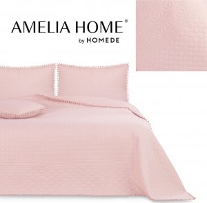 AmeliaHome AmeliaHome Narzuta pikowana z pomponami MEADORE 200x220 pudrowa 2