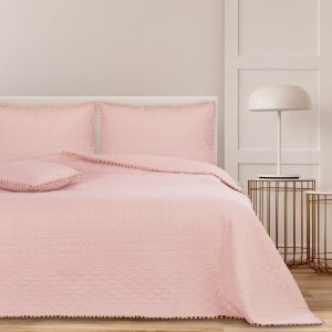 AmeliaHome AmeliaHome Narzuta pikowana z pomponami MEADORE 200x220 pudrowa 3