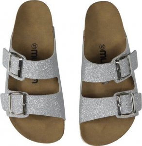 Mumka Shoes Klapki wegańskie z dwiema klamerkami brokatowe srebrne Mumka-41 1