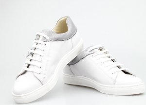 Clasicco Tenisówki skórzane z mieniącymi się wstawkami białe szare Classico-37 6