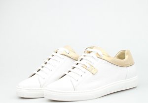 Clasicco Tenisówki skórzane z mieniącymi się wstawkami białe złote Classico-39 5