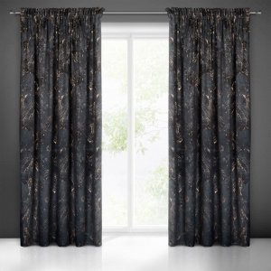 Eurofirany Zasłona welwetowa na taśmie z nadrukiem NADIA 140X300 czarna 1