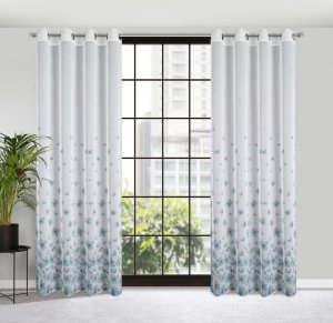 Eurofirany Zasłona na przelotkach w kwiaty SANDREA 140X250 biała + turkusowa 2