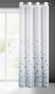 Eurofirany Zasłona na przelotkach w kwiaty SANDREA 140X250 biała + turkusowa 3