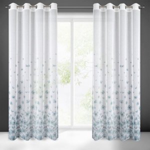 Eurofirany Zasłona na przelotkach w kwiaty SANDREA 140X250 biała + turkusowa 7