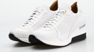 AGA Sneakersy na koturnie ażurowe skórzane szare Aga-39 4