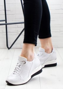 AGA Sneakersy na koturnie ażurowe skórzane szare Aga-39 7