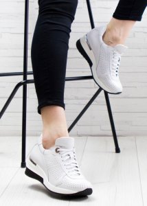 AGA Sneakersy na koturnie ażurowe skórzane szare Aga-40 6