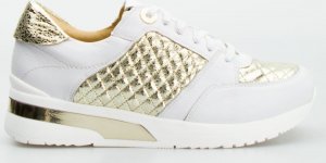 AGA Sneakersy na koturnie pikowane skórzane białe złote Aga-39 1